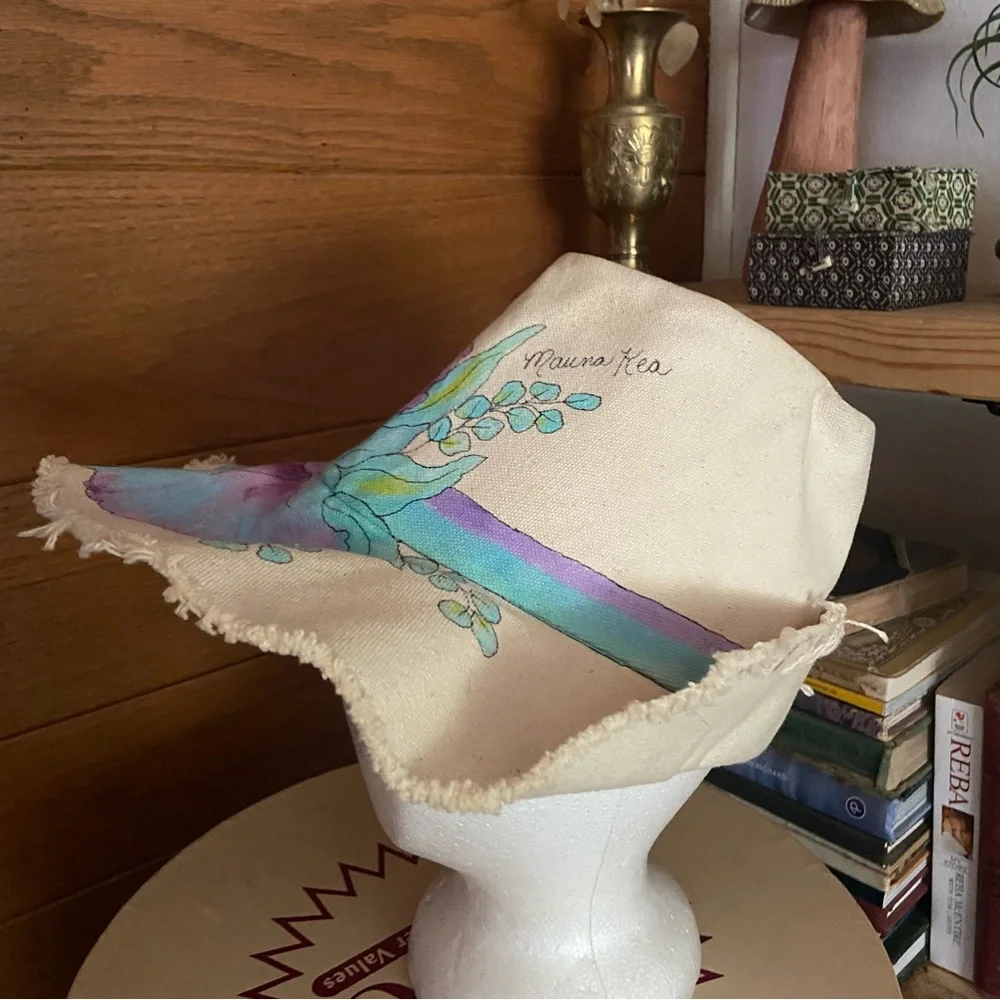 Vintage 70s 80s Mauna Key painted iris lizard hat - Picture 4 of 7
